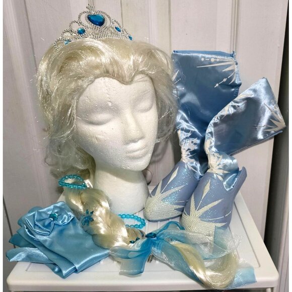 Elsa Girls Costume Accessory Set Boots Wig Tiara Gloves Disney Frozen Princess - Picture 1 of 12